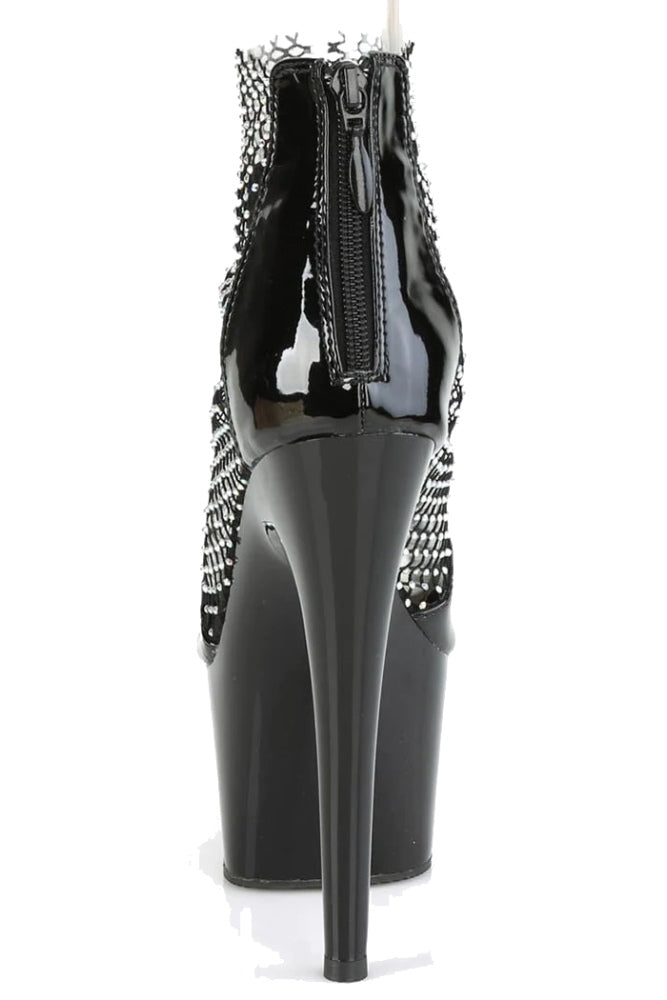 Pleaser USA - Adore 7 Inch Heel with Ankle Strap and Rhinestone Mesh - Black - Stag Shop