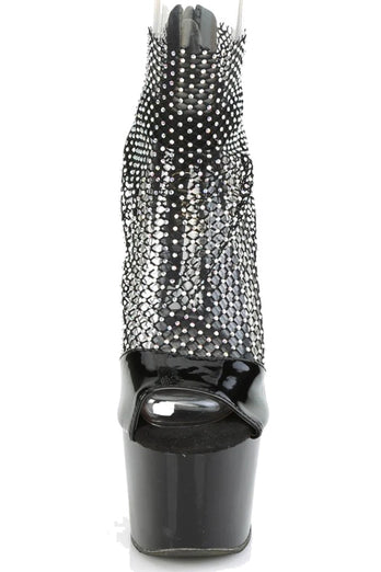Pleaser USA - Adore 7 Inch Heel with Ankle Strap and Rhinestone Mesh - Black - Stag Shop