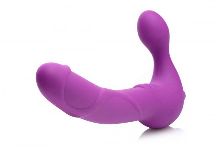 XR Brands - Strap U - Royal Revolver Vibrating Strapless Silicone Strap On Dildo - Purple - Stag Shop