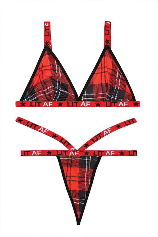 Fantasy Lingerie - AF801 - Lit AF Bralette & Thong Set - Black/Red - Stag Shop