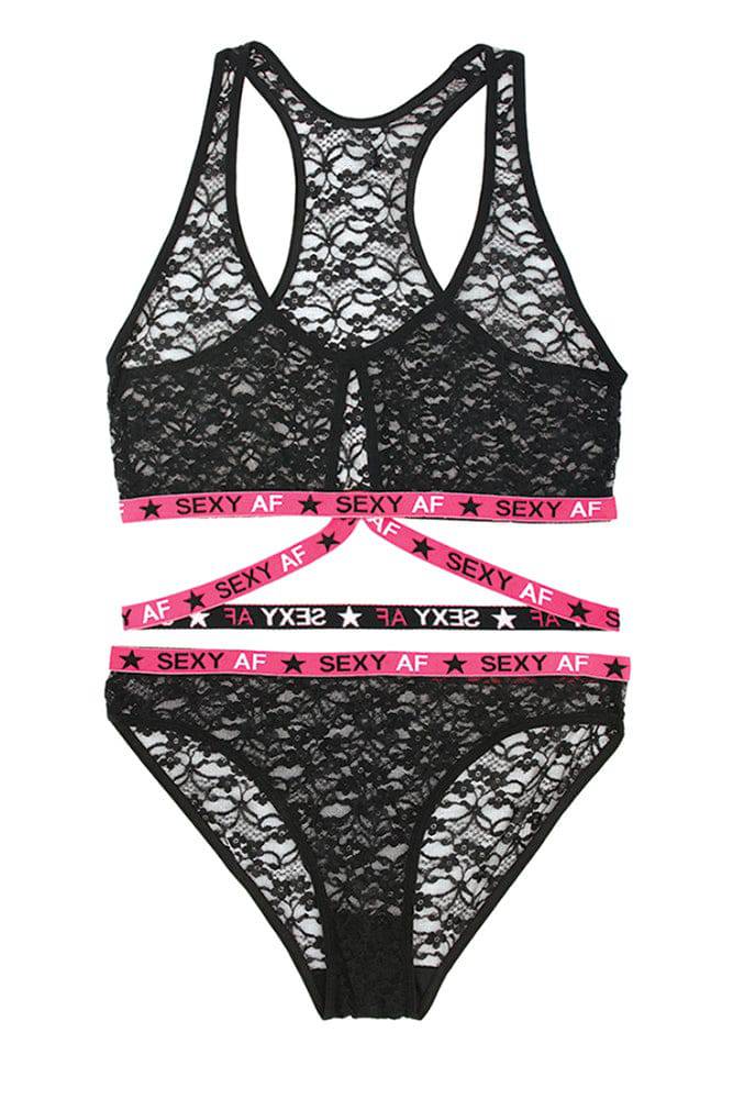 Fantasy Lingerie - AF820 - Sexy AF Bralette & Bikini Panty - Black/Pink - Stag Shop