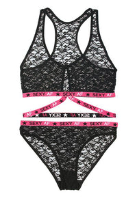 Thumbnail for Fantasy Lingerie - AF820 - Sexy AF Bralette & Bikini Panty - Black/Pink - Stag Shop