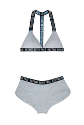 Fantasy Lingerie - AF903 - Resting Bitch Face Bralette & Retro Short Set - Grey - Stag Shop