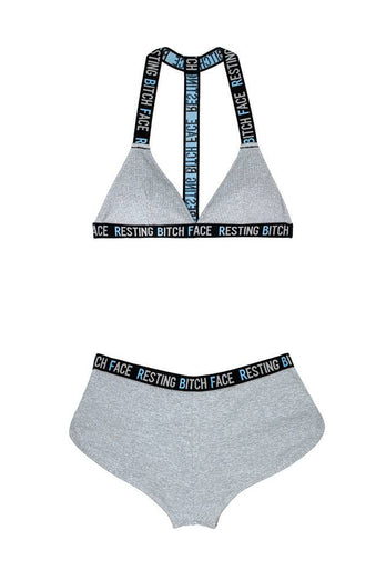 Fantasy Lingerie - AF903 - Resting Bitch Face Bralette & Retro Short Set - Grey - Stag Shop