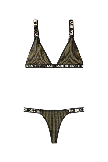 Fantasy Lingerie - AF910 - BOSS Bitch Bralette & Thong Panty Set - Black/Gold - Stag Shop
