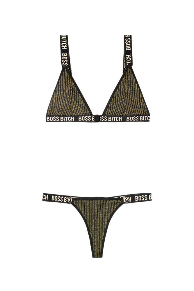 Fantasy Lingerie - AF910 - BOSS Bitch Bralette & Thong Panty Set - Black/Gold - Stag Shop
