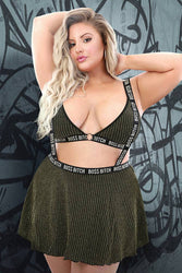 Fantasy Lingerie - AF911 - BOSS Bitch Suspender Skirt - Black/Gold - Queen Size - Stag Shop