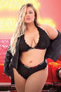 Fantasy Lingerie - AF921 - Fuck Off Lace Bralette & Cheeky Panty - Black - Queen Size - Stag Shop