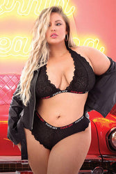 Fantasy Lingerie - AF921 - Fuck Off Lace Bralette & Cheeky Panty - Black - Queen Size - Stag Shop