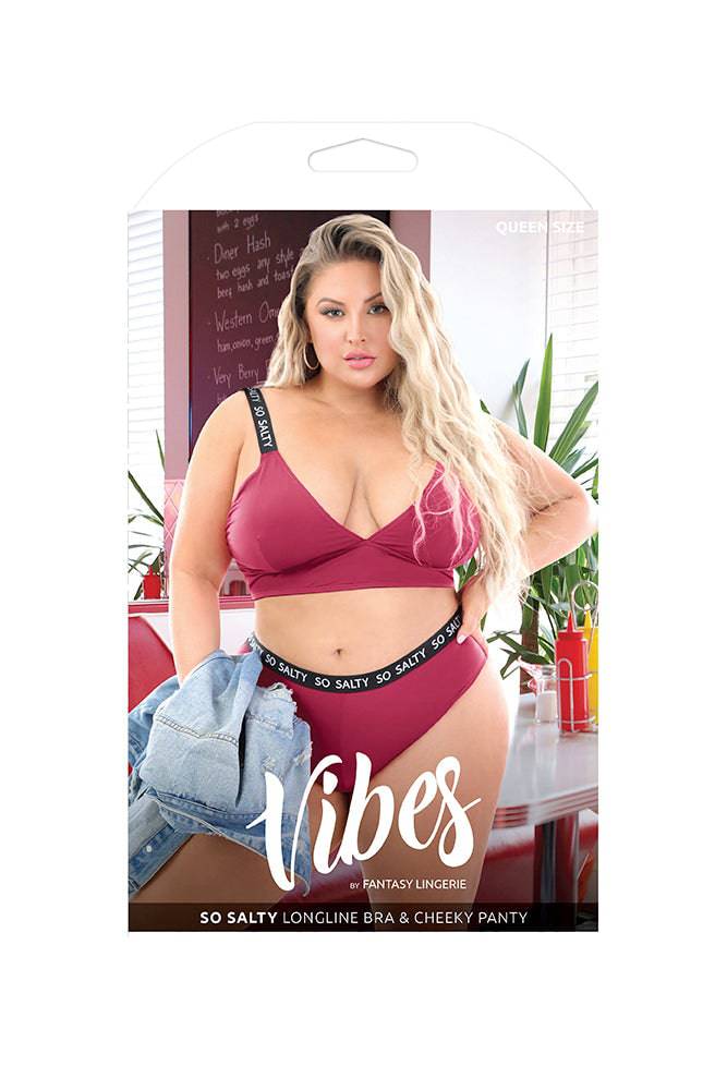 Fantasy Lingerie - AF922Q - So Salty Longline Bralette & Cheeky Panty - Berry - Queen Size - Stag Shop
