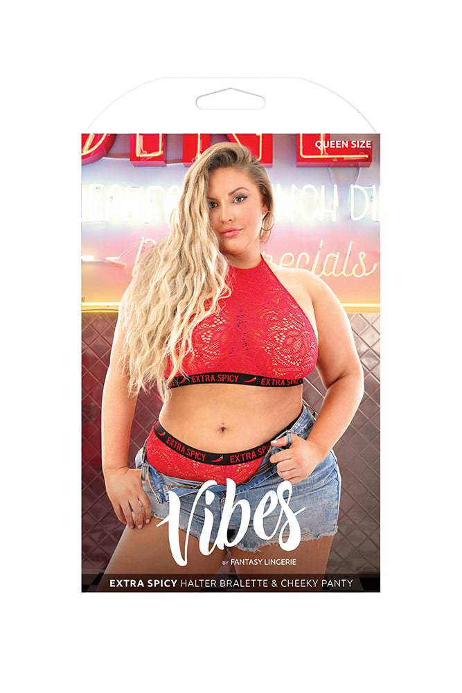 Fantasy Lingerie - AF924 - Extra Spicy Halter Bralette & Cheeky Panty - Red/Black - Queen Size - Stag Shop