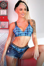 Fantasy Lingerie - AF926 - No Fucks Given Bralette & Cheeky Panty - BLUE PLAID - Stag Shop