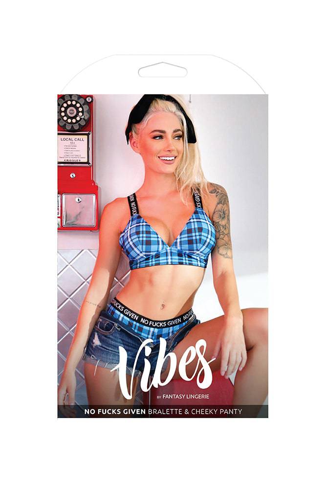 Fantasy Lingerie - AF926 - No Fucks Given Bralette & Cheeky Panty - BLUE PLAID - Stag Shop