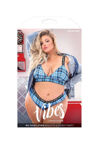 Thumbnail for Fantasy Lingerie - AF926 - No Fucks Given Bralette & Cheeky Panty - BLUE PLAID - Queen Size - Stag Shop