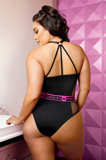 Fantasy Lingerie - AF948Q - Pussy Power Playsuit - Black/Pink - Queen Size - Stag Shop
