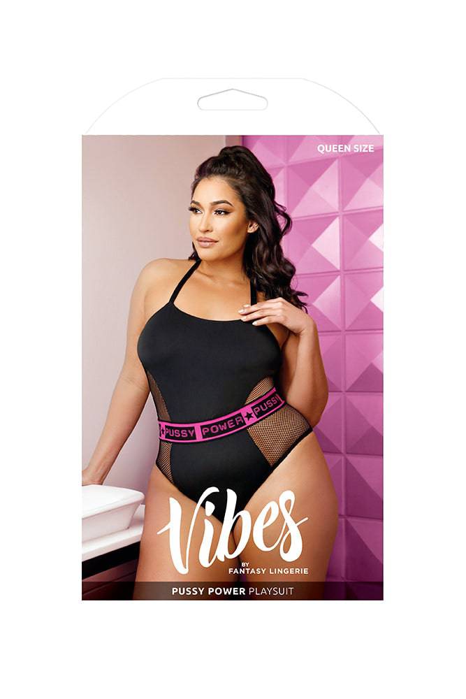Fantasy Lingerie - AF948Q - Pussy Power Playsuit - Black/Pink - Queen Size - Stag Shop