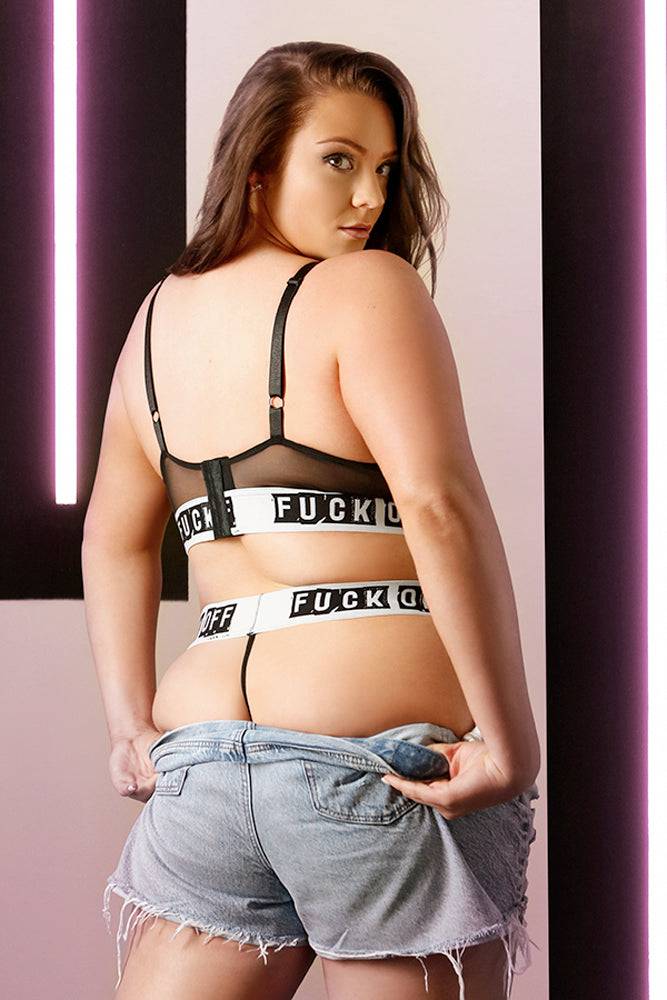 Fantasy Lingerie - AF949Q - Fuck Off Longline Bra & Thong - Black/White - Queen Size - Stag Shop