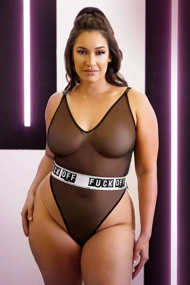 Fantasy Lingerie - AF950Q - Fuck Off Playsuit - Black/White - Queen Size - Stag Shop