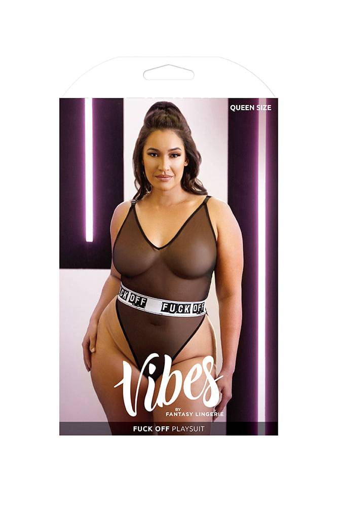 Fantasy Lingerie - AF950Q - Fuck Off Playsuit - Black/White - Queen Size - Stag Shop