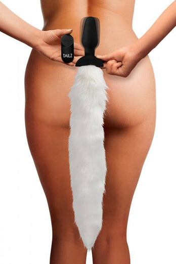 XR Brands - Tailz - White Fox Vibrating Anal Plug with Remote - Stag Shop