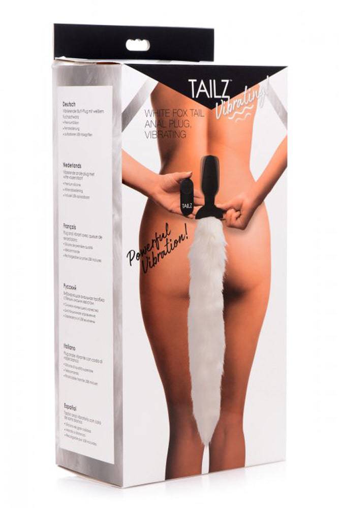 XR Brands - Tailz - White Fox Vibrating Anal Plug with Remote - Stag Shop