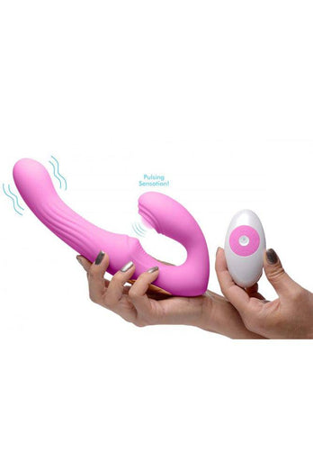 XR Brands - Strap U - 15X U-Pulse Pulse & Vibe Strapless Strap-on w/ Remote - Pink - Stag Shop