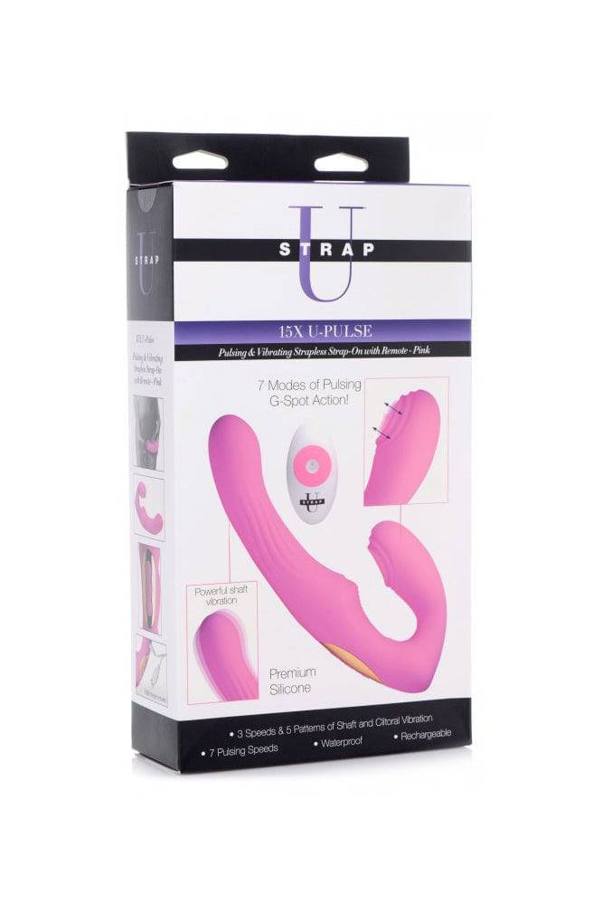 XR Brands - Strap U - 15X U-Pulse Pulse & Vibe Strapless Strap-on w/ Remote - Pink - Stag Shop