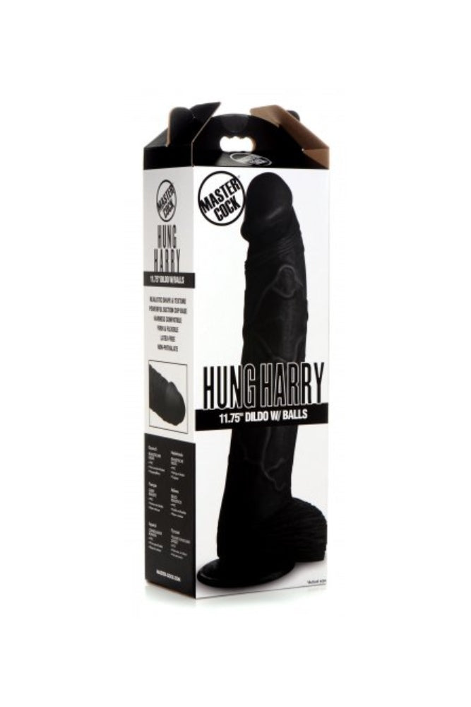 XR Brands - Master Cock - Hung Harry 11.75" Dildo with Balls - Black - Stag Shop