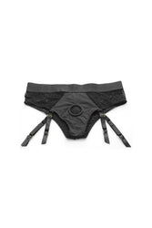XR Brands - Strap U - Laced Seductress Crotchless Panty Harness w/ Garter Straps - Black - S/M - Stag Shop