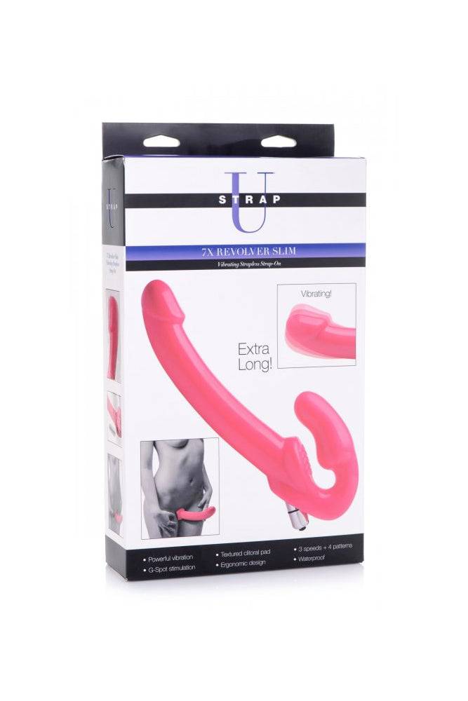 XR Brands - Strap U - 7X Revolver Slim 8 Inch Vibrating Strapless Strap-on - Pink - Stag Shop