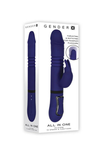 Evolved - Gender X - All In One Thrusting Rabbit Vibrator - Blue - Stag Shop