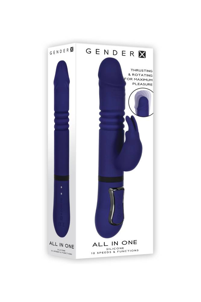Evolved - Gender X - All In One Thrusting Rabbit Vibrator - Blue - Stag Shop