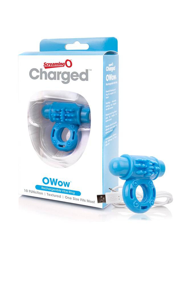 Screaming O - Charged - O Wow Rechargeable Vibrating Cock Ring - Blue - Stag Shop