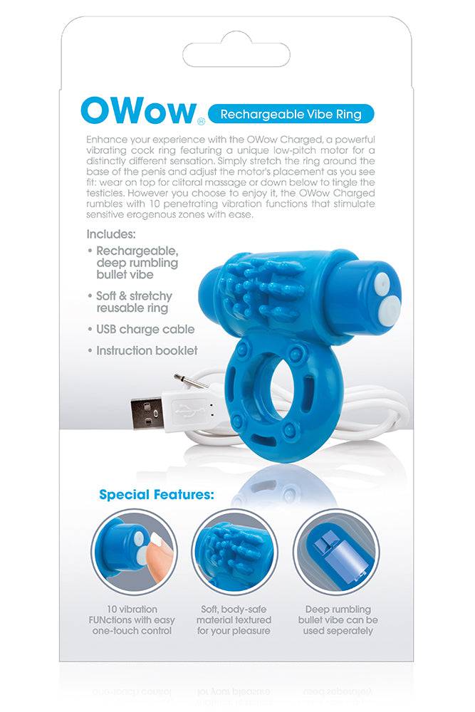 Screaming O - Charged - O Wow Rechargeable Vibrating Cock Ring - Blue - Stag Shop