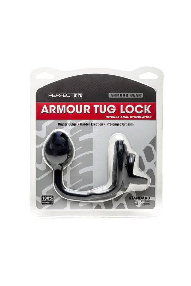 Perfect Fit - Armour Tug Lock Cock Ring & Plug - Black - Stag Shop