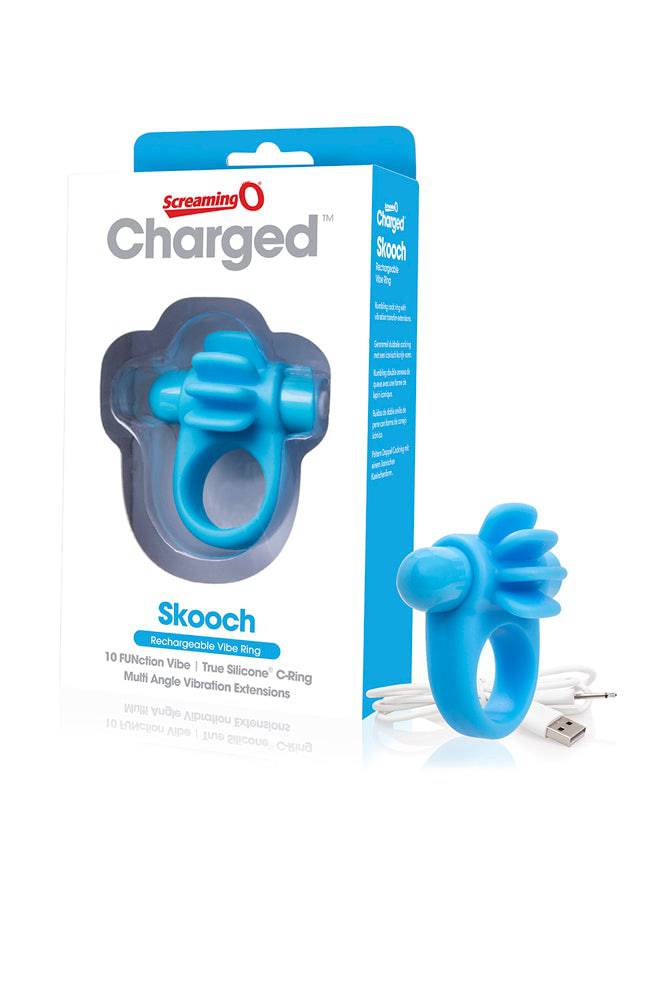 Screaming O - Charged - Skooch Rechargeable Vibrating Textured Cock Ring - Blue - Stag Shop