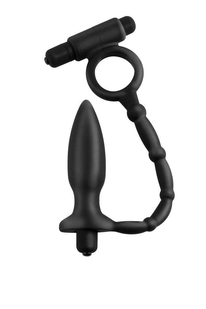 Pipedream - Anal Fantasy - Vibrating Ass-Kicker Plug with Cock Ring - Black - Stag Shop