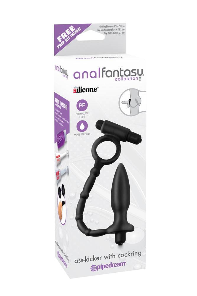 Pipedream - Anal Fantasy - Vibrating Ass-Kicker Plug with Cock Ring - Black - Stag Shop