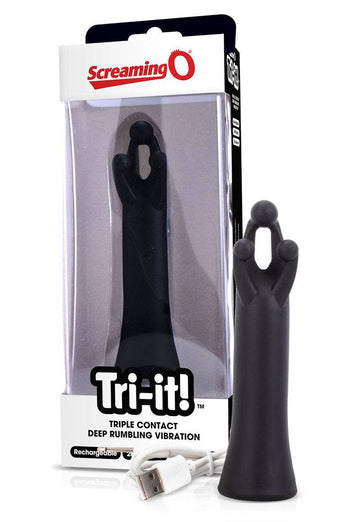 Screaming O - Charged - Tri-It Rechargeable Three Point Vibrator - Black - Stag Shop
