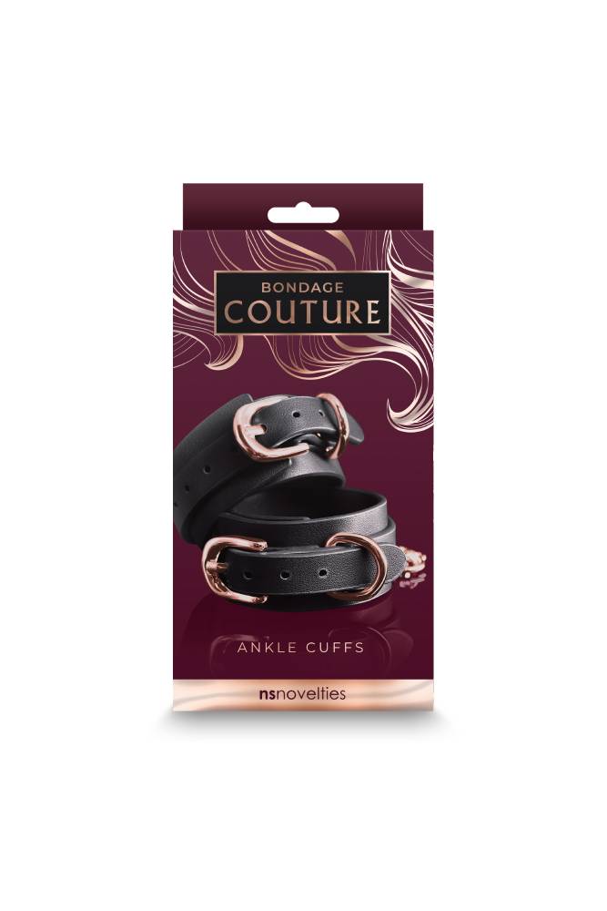 NS Novelties - Bondage Couture - Ankle Cuffs - Black/Rose Gold - Stag Shop