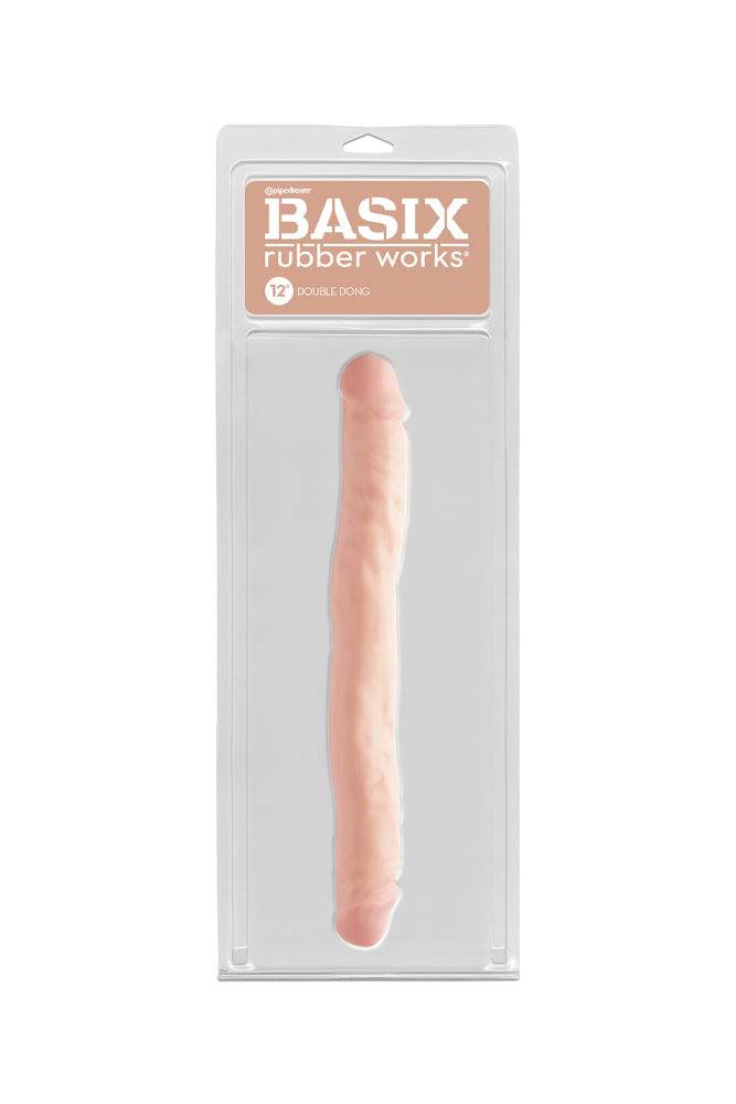 Pipedream - Basix - Rubber Works Double Ended Dildo - 12 inch - Beige - Stag Shop