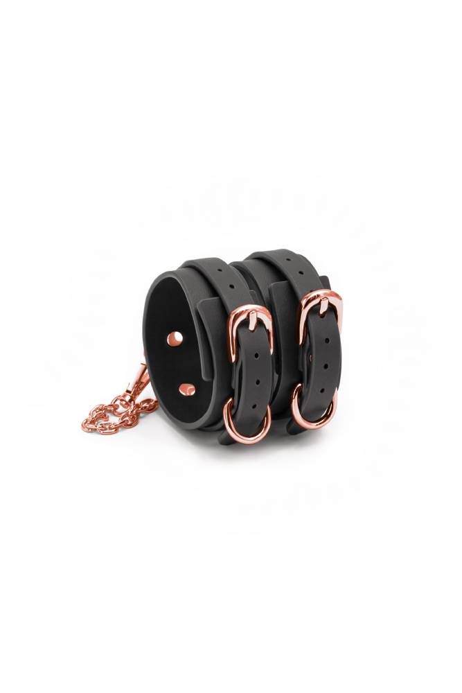 NS Novelties - Bondage Couture - Ankle Cuffs - Black/Rose Gold - Stag Shop