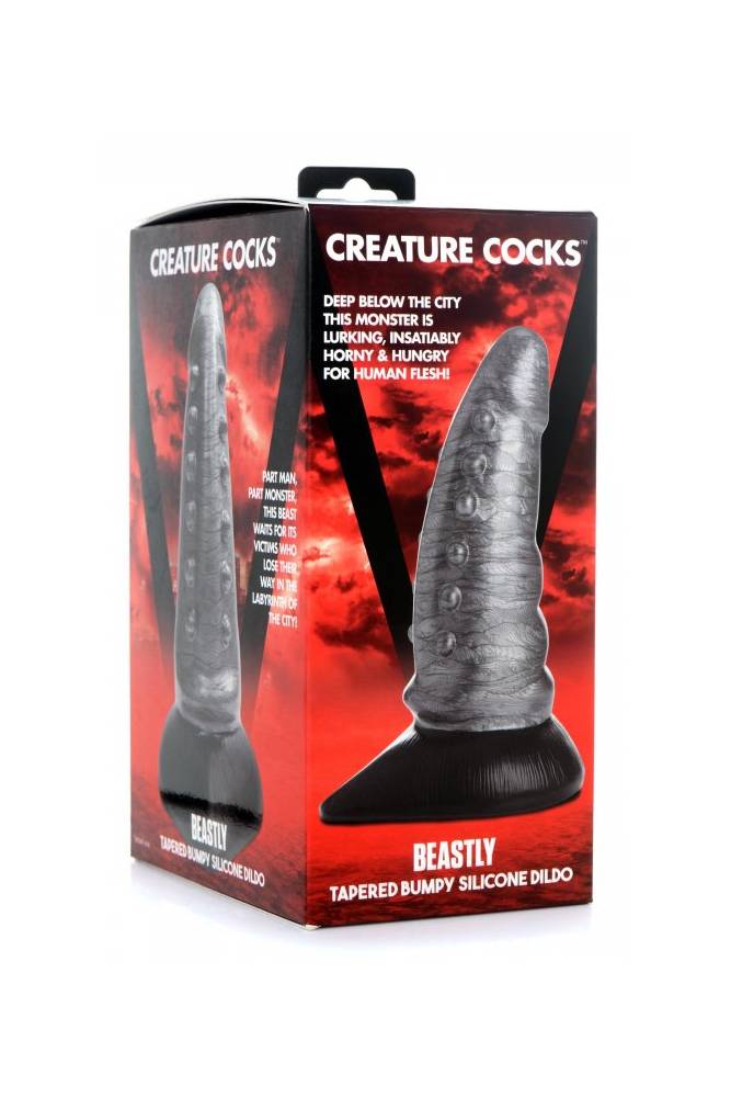 XR Brands - Creature Cocks - Beastly Tapered Bumpy Silicone Dildo - Silver - Stag Shop