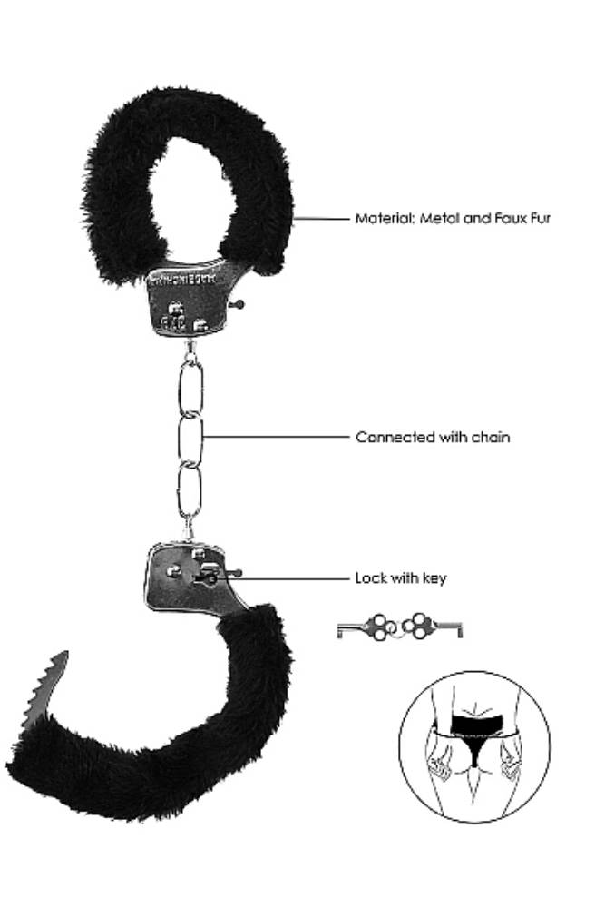 Ouch by Shots Toys - Black & White - Beginner's Furry Handcuffs with Quick Release Button - Black - Stag Shop