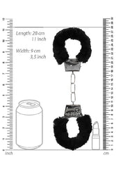 Ouch by Shots Toys - Black & White - Beginner's Furry Handcuffs with Quick Release Button - Black - Stag Shop