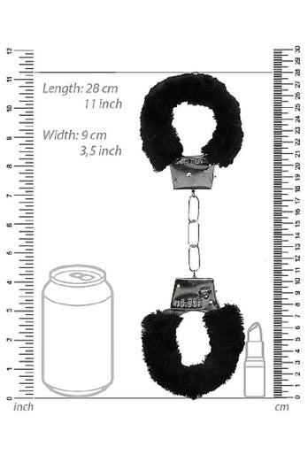 Ouch by Shots Toys - Black & White - Beginner's Furry Handcuffs with Quick Release Button - Black - Stag Shop
