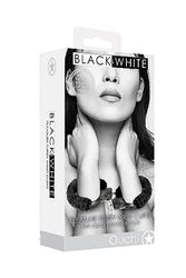 Ouch by Shots Toys - Black & White - Beginner's Furry Handcuffs with Quick Release Button - Black - Stag Shop
