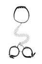 Ouch by Shots Toys - Black & White - Bonded Leather Collar with Hand Cuffs  - Black - Stag Shop