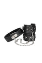 Ouch by Shots Toys - Black & White - Bonded Leather Collar with Hand Cuffs  - Black - Stag Shop