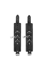 Ouch by Shots Toys - Black & White - Bonded Leather Collar with Hand Cuffs  - Black - Stag Shop